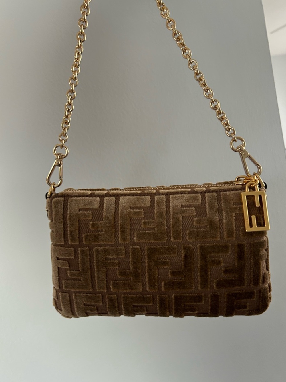 Fendi Gold-Tone Beige FF Mini Chain Bag - Picture 3 of 6